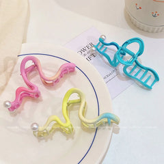 Fashion Simple Solid Candy Color Hair Claw Clips for Girls Imitation Pearl Elegant Haarspange for Women Ladies Hair Accessories