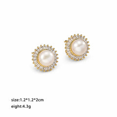 Female Elegant Freshwater Pearl S925 Silver Zircon Circle Square Shape Stud Earring Low MOQ Factory Price in Stock Daily Jewelry
