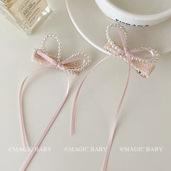 Pink Ribbon Bowknot Imitation Pearl Hair Clips for Baby Girls Fashion Sweet Elegant Cute Alligators for Kids Hair Accessories