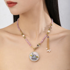 Female Purple Beads Zircon Natural Stone Baroque Pearl Necklace Pendant Low MOQ Bulk in Stock Jewelry for Women Party Daily