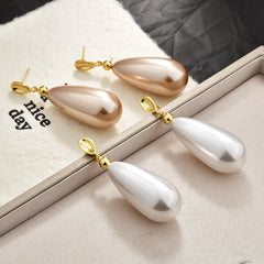 Classic Pink Imitation Pearl Shaped Drop Earrings Elegant Statement Dangle Long Ear Jewelry Women Formal Event Wedding Gift Bulk