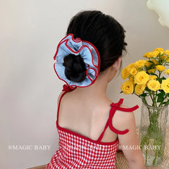 Girls Plaid Bowknot Double Layer Large Scrunchies Ponytail Holder Sweet Fashion Wholesale in Stock Hair Ties Accessories for Kid