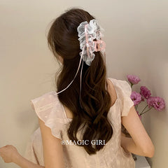 Sweet Cute Lace Bowknot Ribbon Hair Claw Clips for Girls Elegant Princess Style Clutches for Women Ladies Hair Accessories
