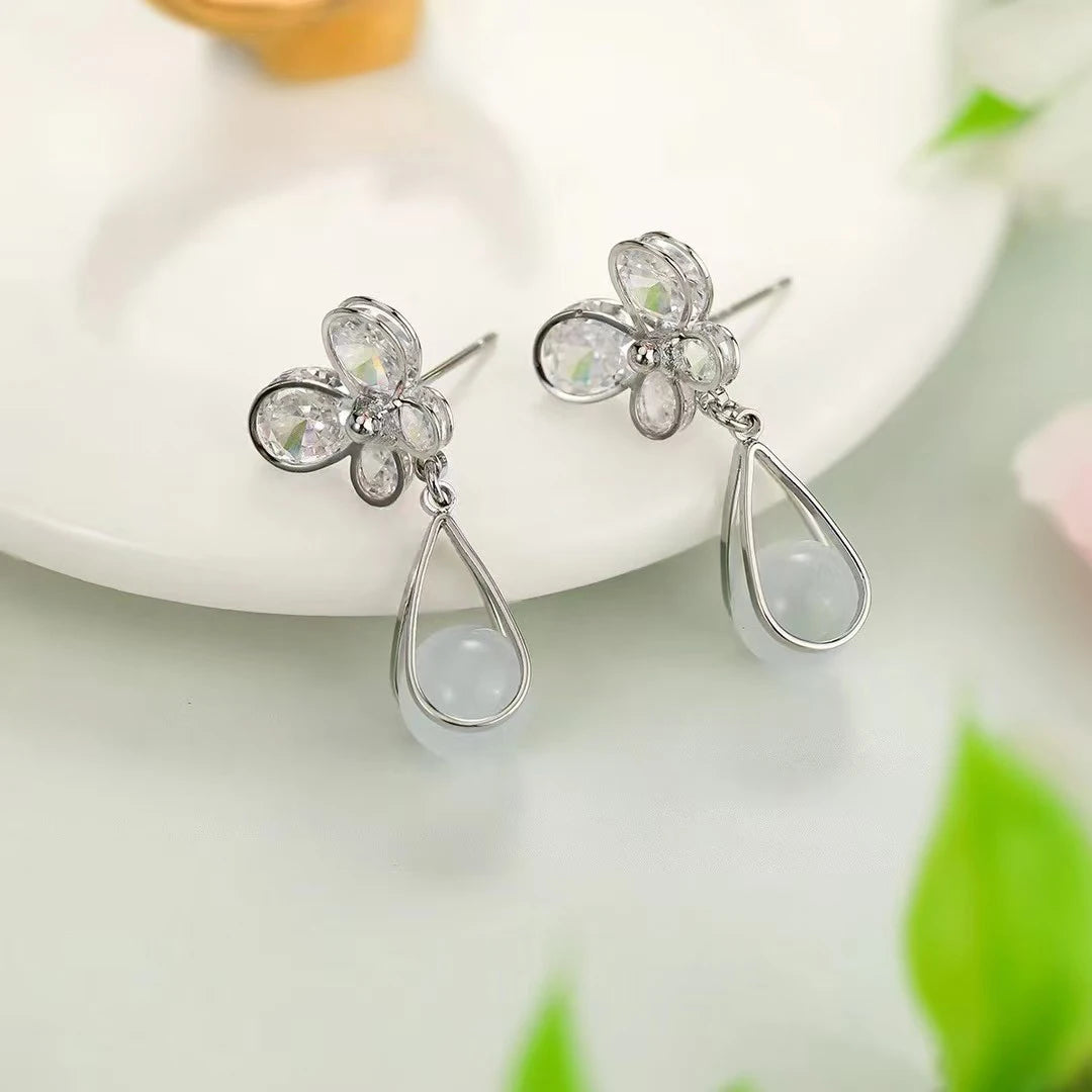 Sweet Trendy Bowknot Dainty Drop Earrings for Girls Elegant Butterfly Imitation Pearl Jewelry for Women Ladies Accessories Chic