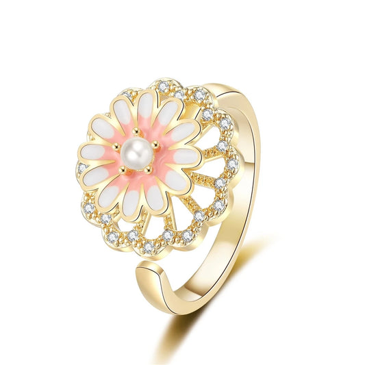 Best Selling Rotating Daisy Rings Elegant Sweet Fashionable with Cubic Zirconia Women's Flower Rings Jewelry Gift Accessory Bulk