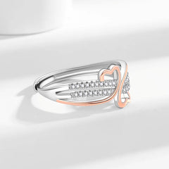 Separated Heart Open Rings Women Adjustable Cubic Zirconia Band Elegant Romantic Light Luxury Fashion Jewelry Gift Wholesale