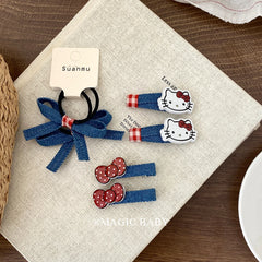 Kids Blue Bowknot Cat Small Scrunchies Hairpins Chic Fashion Cute in Stock Hair Ties Alligator Clips Set Accessories for Girls