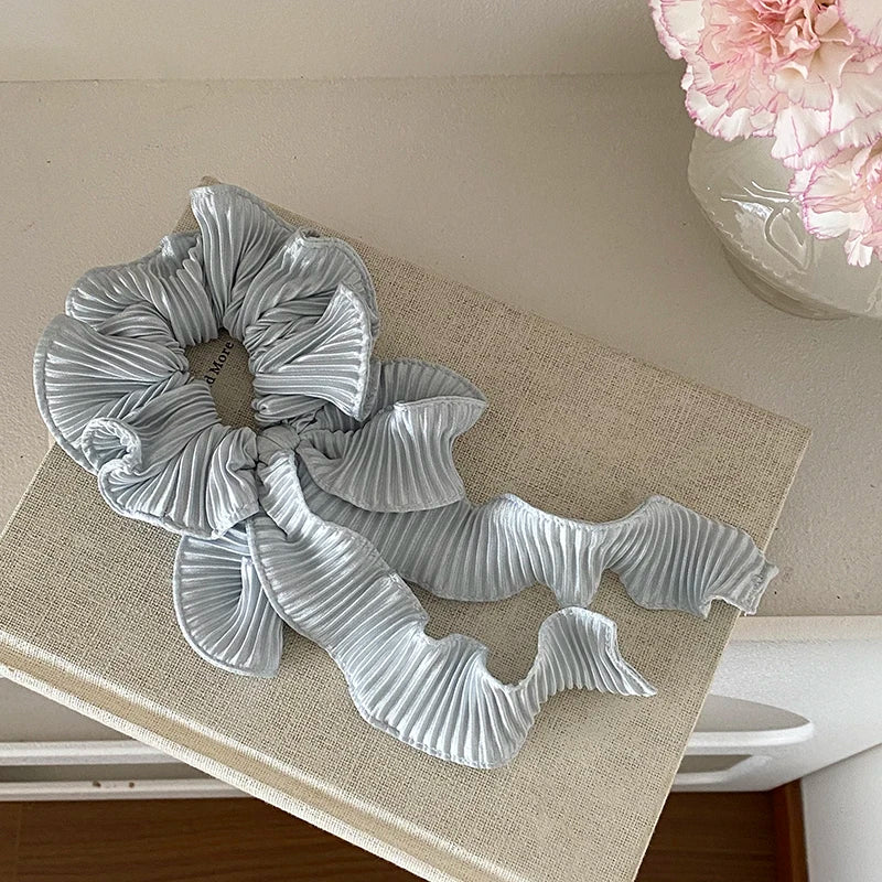 Fashion Ribbon Bowknot Elegant Solid Color Scrunchies for Girls Trendy Sweet Hair Ties for Women Ladies Hair Accessories Chic