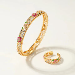 Fashion Sweet Dainty Bold Vintage Bangles for Girls Elegant Charms Rings Art Deco Jewelry Sets for Women Ladies Accessories