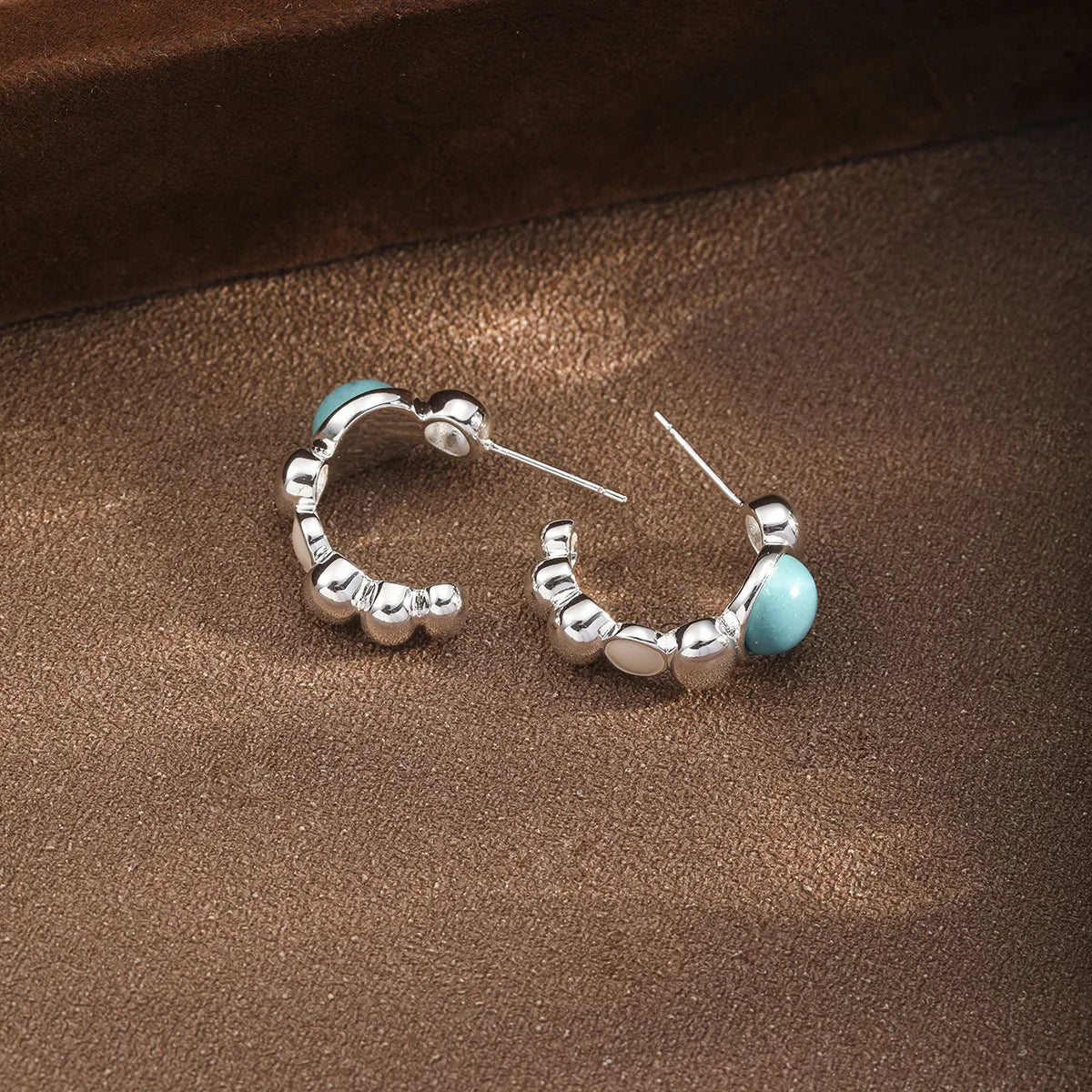 Fashion Tiger Eye Stone Turquoise Copper Hoop Earrings for Girls Simple Trendy Jewelry for Women Ladies Wholesale China Factory