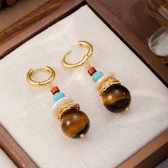 Women Brown Abacus Beads Red Stone Baroque Pear A-grade Tiger Stone Earring Charms Dainty in Stock Jewelry for Female Causal