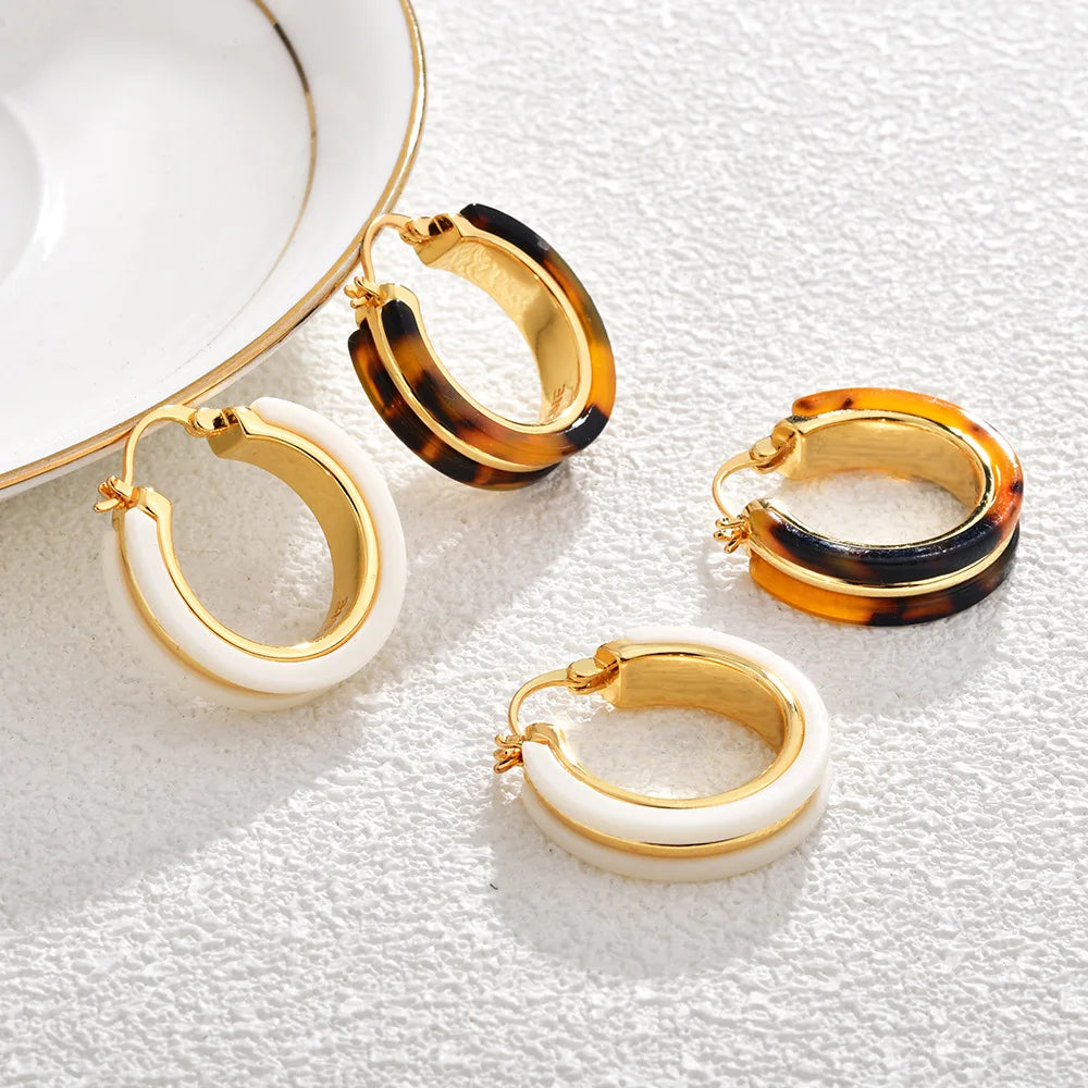 Vintage Chunky Gold Plated Hoop Earrings Women Tortoiseshell Resin Minimalist Geometric Earrings Jewelry Accessories Wholesale