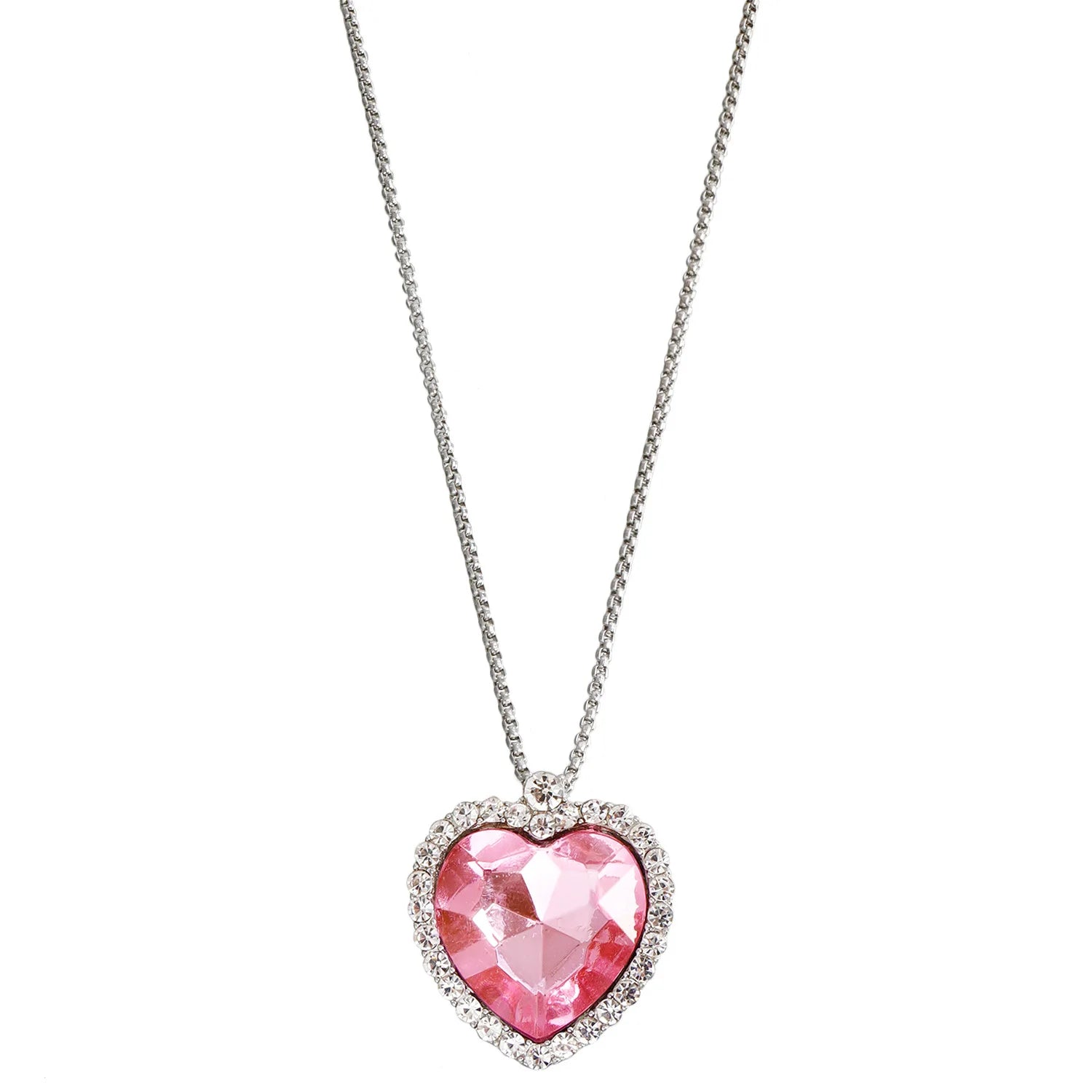 Fashion Trendy Stylish Glitter Heart Shaped Sparkle Necklaces for Girls Rhinestone Glamorous Jewelry for Women Ladies Accessory