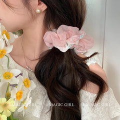 Hot Sale Pink White Medium Scrunchies Trendy Graceful High Elastic Wholesale in Stock Hair Ties Accessories for Women Kid Daily