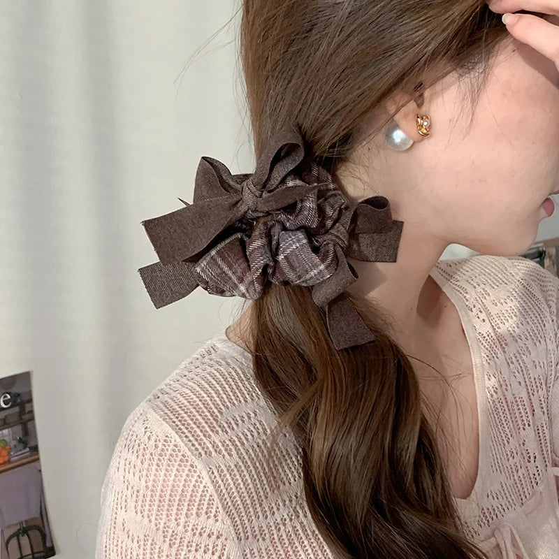Fashion Ribbon Plaid Simple Scrunchies for Girls Elegant Autumn Winter Hair Ties for Women Ladies Hair Accessories in Stock