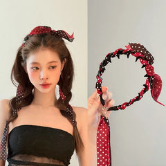 Hot Sale Women Red Green Ribbon Dots Comb Headband Fashion Elegant Wholesale in Stock Hairbands Accessories for Female Daily