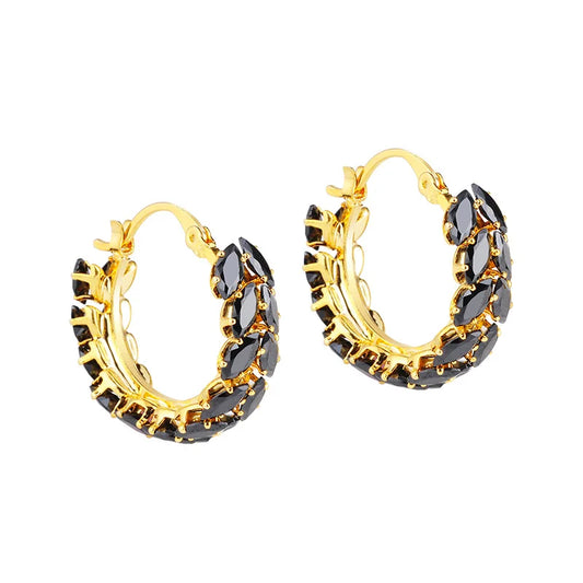 Elegant Gold Plated Black Marquise Cubic Zirconia Hoop Earrings for Women Sparkling Crystal Huggie Jewelry Party Wedding Bulk