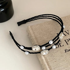 Women Hot Sale Solid Color Rhinestone Imitation Pearl Slim Hairband Fashion Chic Elegant Customized in Stock Headband Accessory