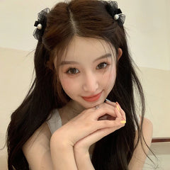 Hot Sale Elegant Small Hair Claw Clips for Women Black Solid Color Imitation Pearl Bowknot Hairpins Fashion Accessory for Daily
