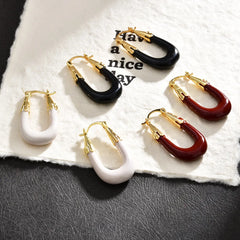 French Geometric Ear Buckles Solid Colors Wine Red Oil-Dripping U-Shaped Earrings Casual Elegant Fashion Earrings Women Bulk