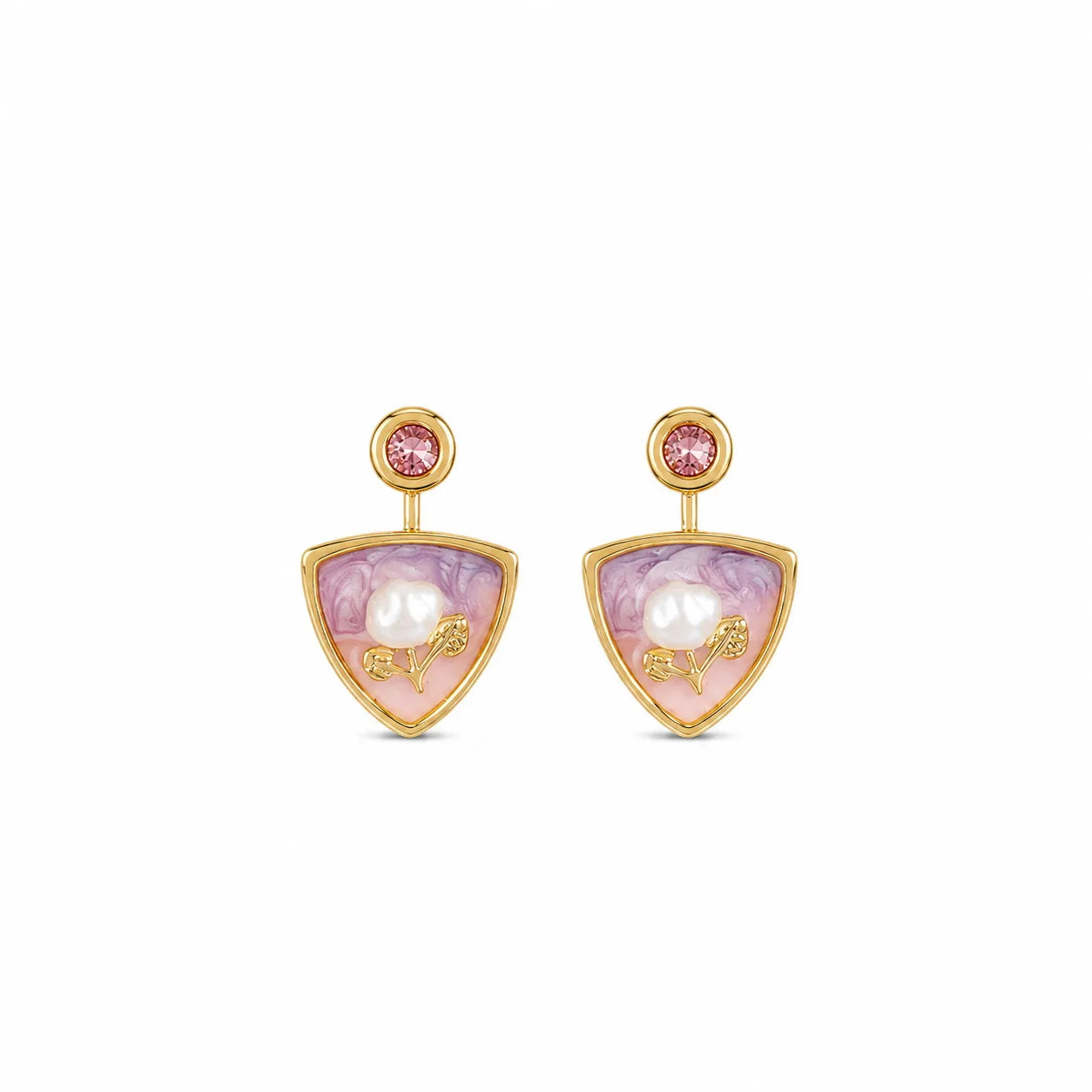 Women Triangle Flower Pink Green S925 Silver 18k Gold-plated Stud Earring Elegant Fashion Low MOQ in Stock Jewelry for Female