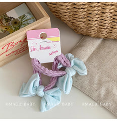 Kids Color Blocked Bowknot Small Scrunchies Sweet Fashion High Elastic in Stock Hair Ties Accessories for Children Girls Daily