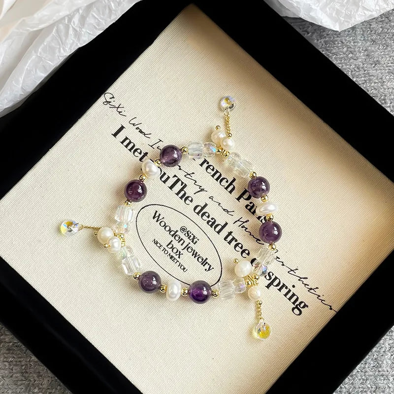 Fashion Natural Stone Crystal Freshwater Pearl Beads Bracelets for Girls Sweet Lucky Jewelry for Women Ladies Wholesale Bulk