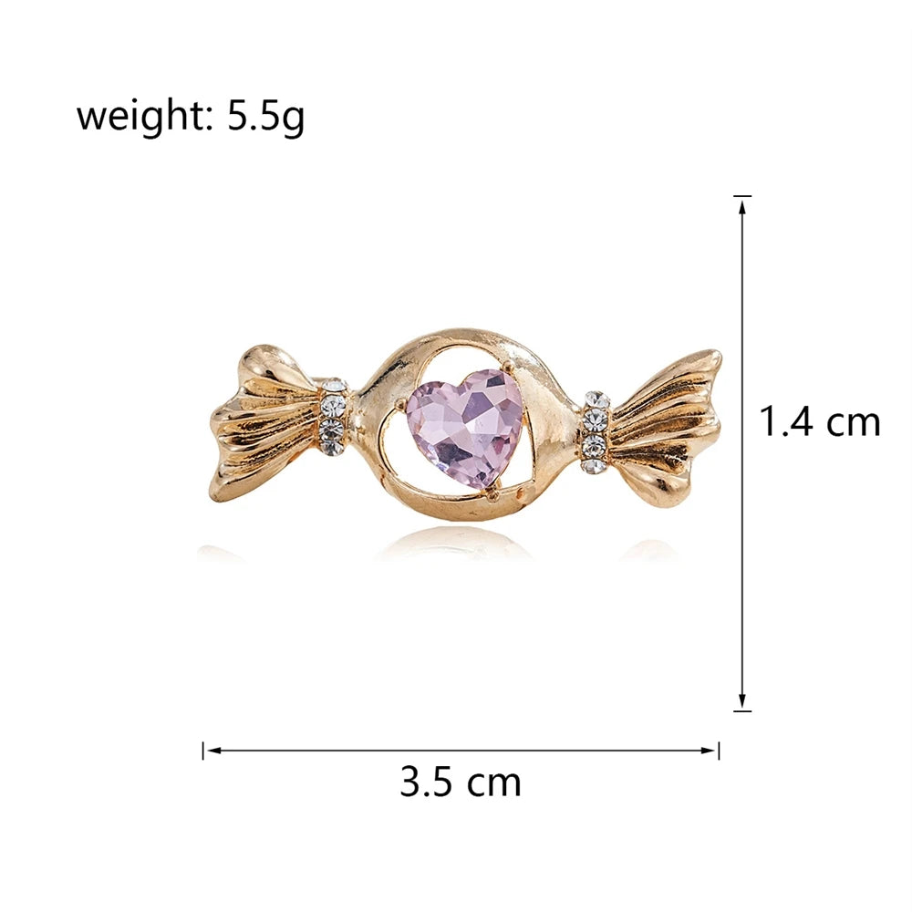 Fashion Glitter Rhinestone Sparkle Candy Heart Shaped Brooches for Girls Sweet Elegant Trendy Jewelry for Women Lady Accessories