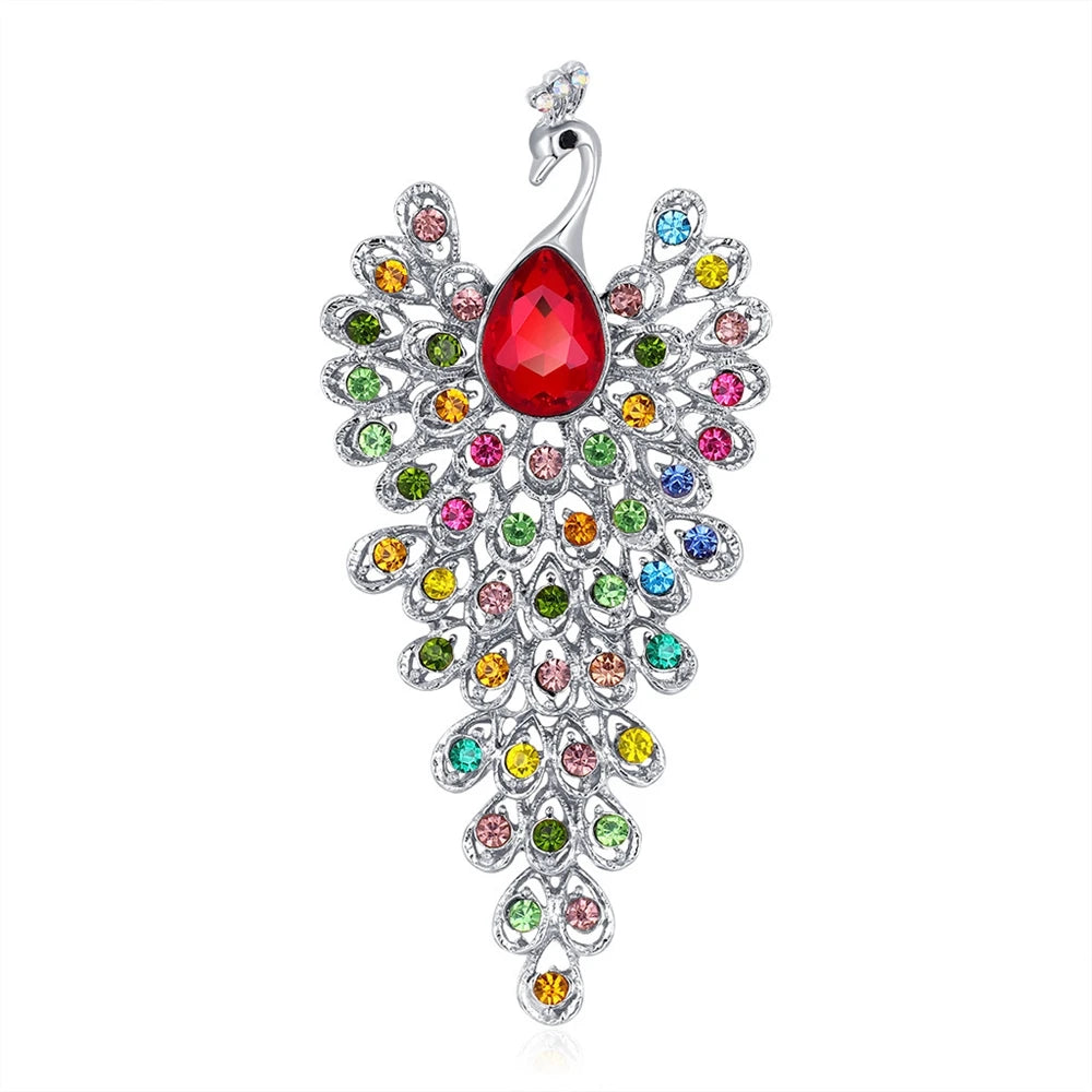 Fashion Glitter Rhinestone Peacock Animals Brooches for Girls Sweet Trendy Pins Jewelry for Women Ladies Accessories Wholesale