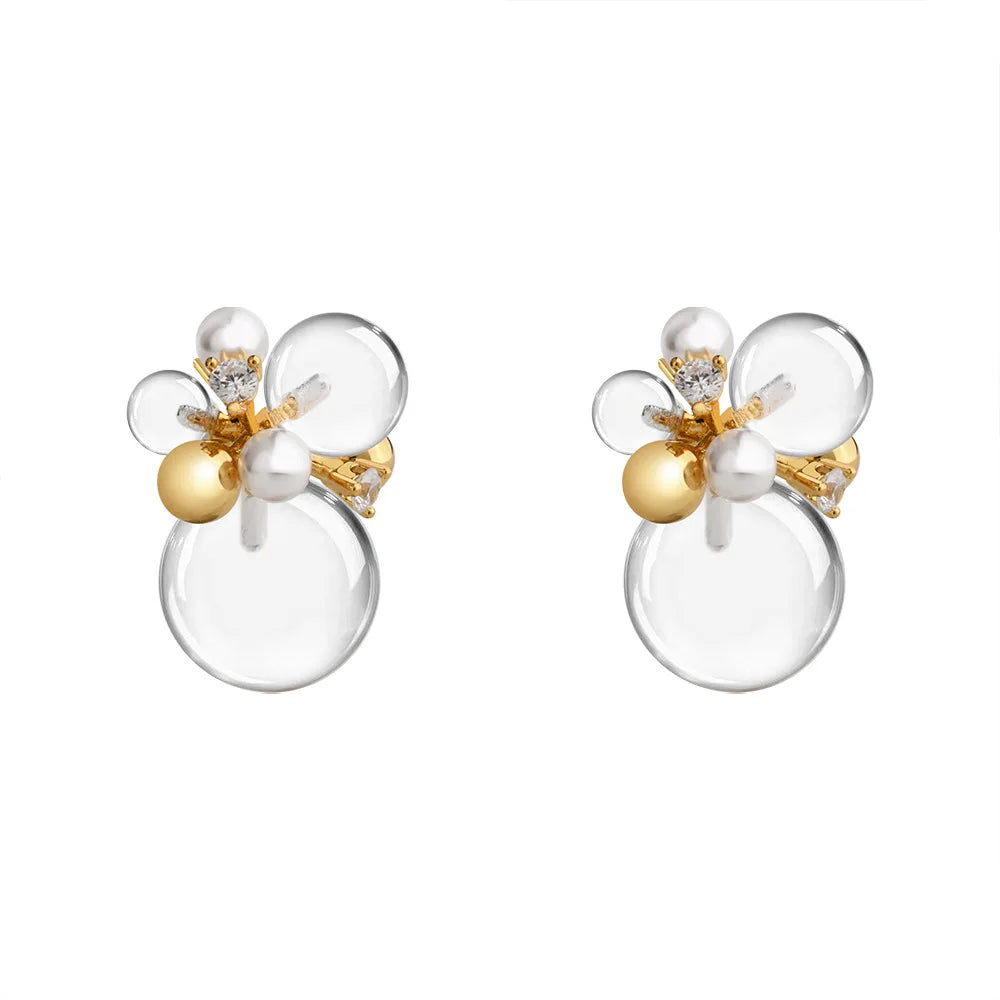 Korean-style Elegant Transparent Crystal Round Stud Earrings with Zirconium Inlaid Unique Trendy Fashionable Ear Jewelry Bulk