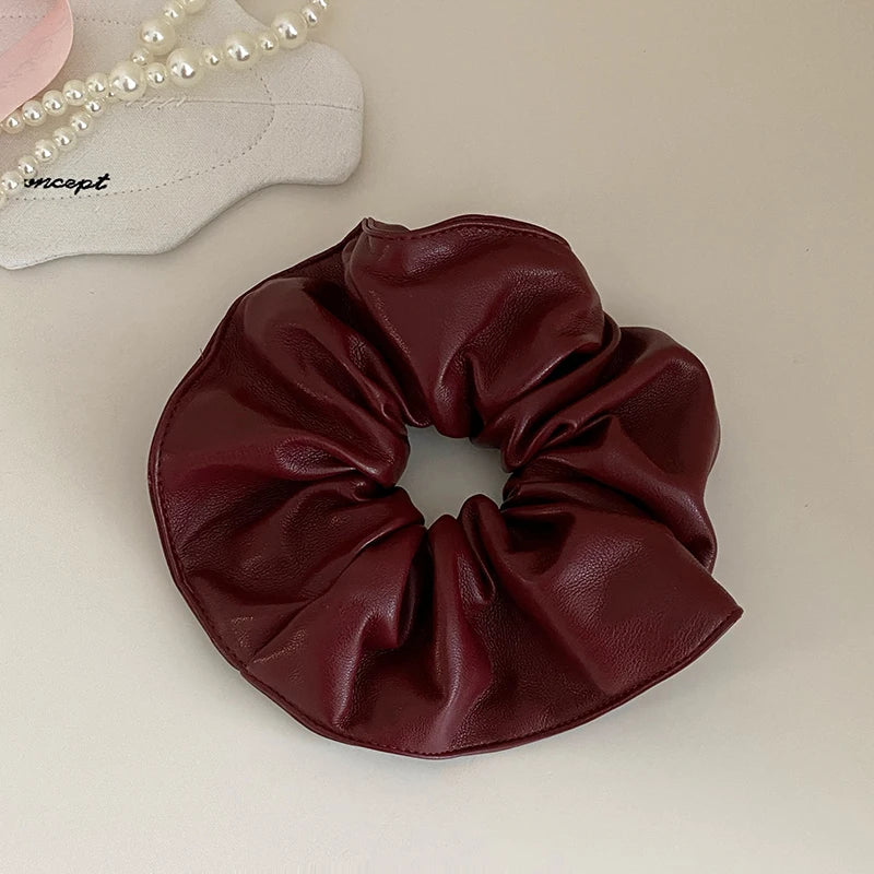 Women Hot Sale Solid Color PU High Elastic Hair Ties Fashion Elegant Vintage Customized Bulk Order in Stock Scrunchies Accessory