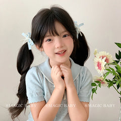 Girls Solid Color Imitation Pearl Bowknot Small Scrunchies Ponytail Holder Sweet Fashion in Stock Hair Ties Accessories for Kids