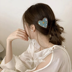 Female Rhinestone Heart Shape Snap Clips Elegant Fashion Glitter in Stock Hairpins Clamps Accessories for Women Daily Office
