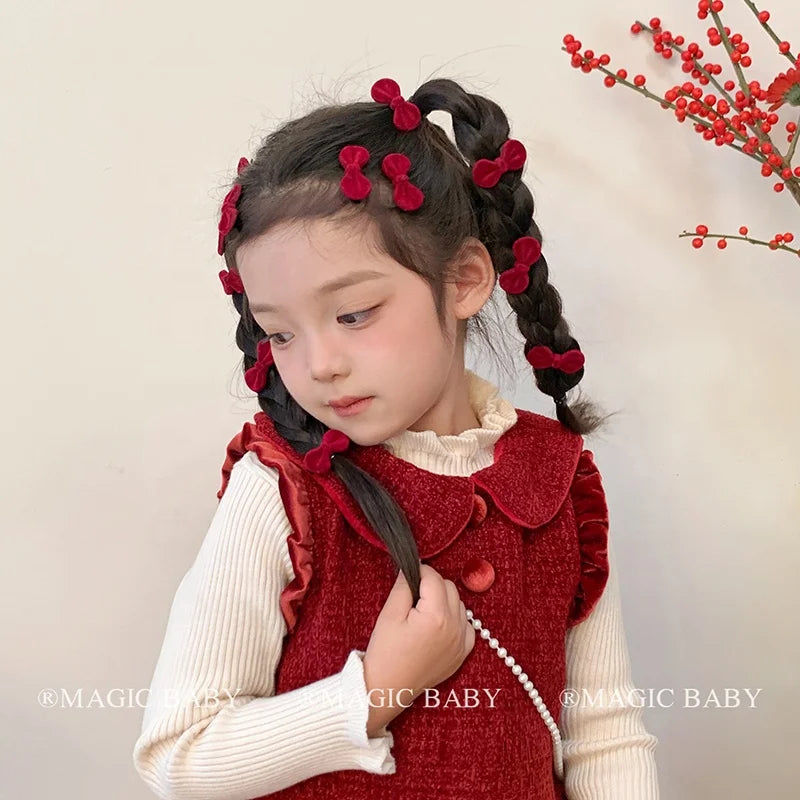 Fashion New Year Velvet Bowknot Hair Clips for Baby Girls Chic Classic Alligators for Kids Children Hair Accessories in Stock