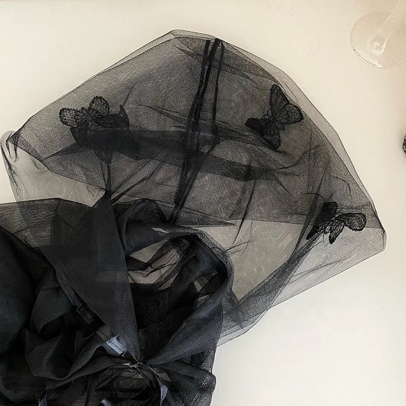 Women 2025 Hot Sale Solid Colored Halloween Festival Celebration Hat Sorceress Hat Butterfly in Stock Thin Tulle Hat Accessories