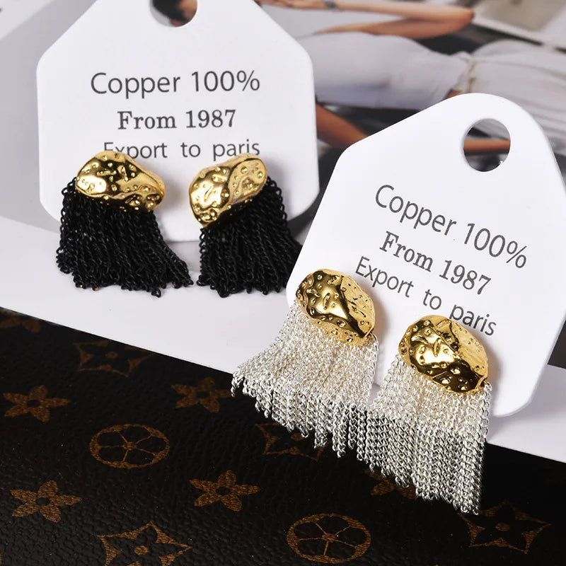 Korean Style Minimalist Earrings Women High-end Chain Tassel Stud Earring Super Fairy Cold Wind Earrings Fashionable Chic Bulk