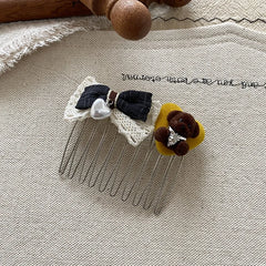 Cute Sweet Hair Clips Little Bear Knitted Bowknot Comb Hair Clips for Women Girls Ladies Fashion Hair Accessories Wholesale New