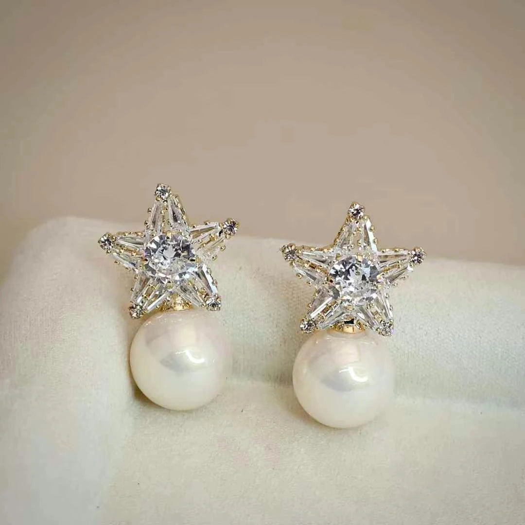 Women Star Rhinestone Imitation Pearl Medium Drop Earring Trendy Elegant Glamorous High Quality Bulk Daily Jewelry Accessories