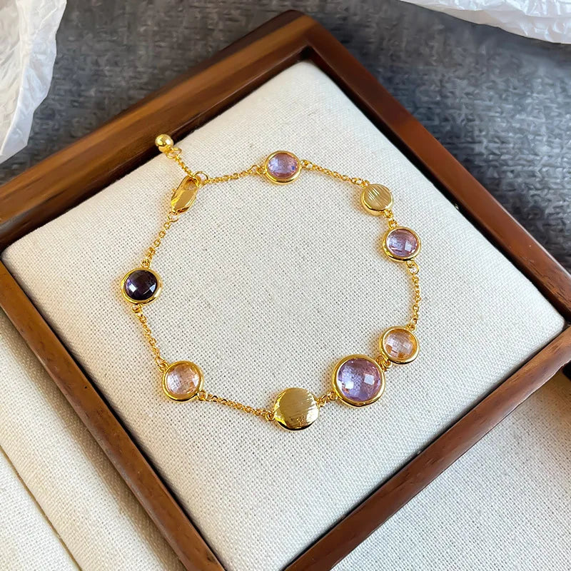 Fashion Elegant Copper 18K Gold Natural Stone Beracelets for Girls Zircon Luxury Jewelry for Women Ladies Wholesale Low MOQ