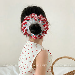 Girly Aesthetic Cherry Bowknot Grid Red Hair Ties Alligator Clips Headband Sweet Fashion in Stock Hair Accessories Set for Kids
