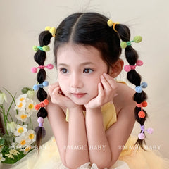 Children Multicolor Minimalistic Fluffy Balls High Elastic Hair Ties Fashion Sweet in Stock Scrunchies Accessory for Kids Daily