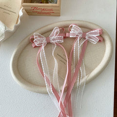 Girls Bowknot Ribbon Solid Color Tulle Small Alligator Clips Simple Sweet Fashion Wholesale in Stock Hairpins Accessory for Kids