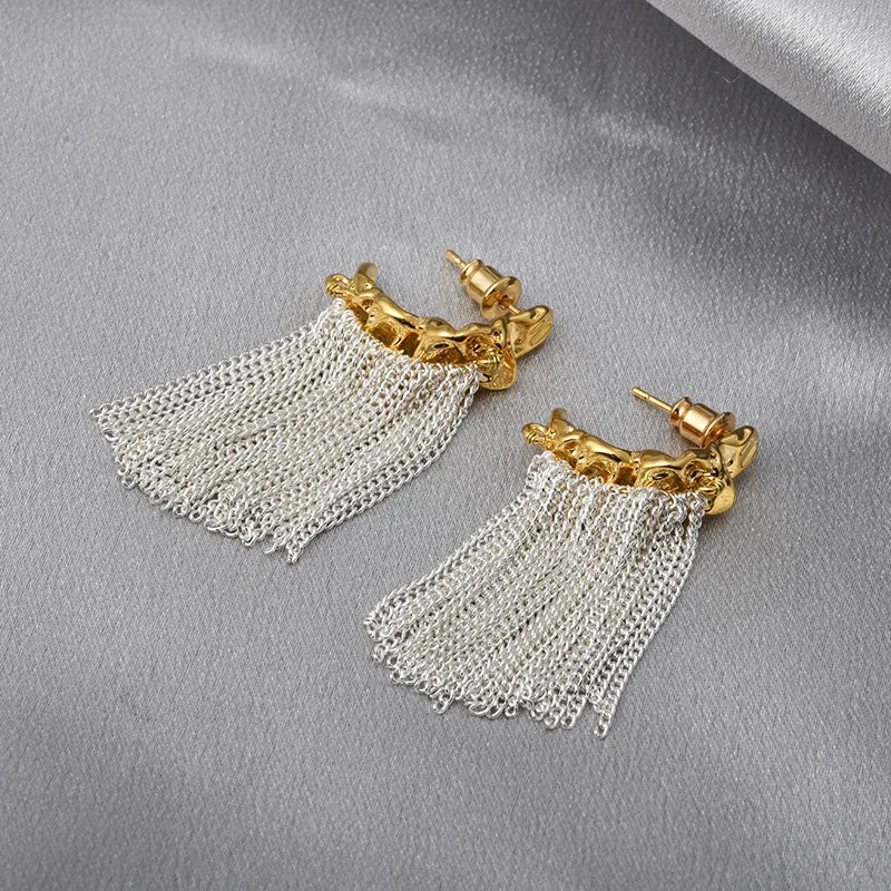 European and American Fashion Earrings Metal Geometric Chain Tassel Earrings Contrast Color Designer Personality Earrings Women