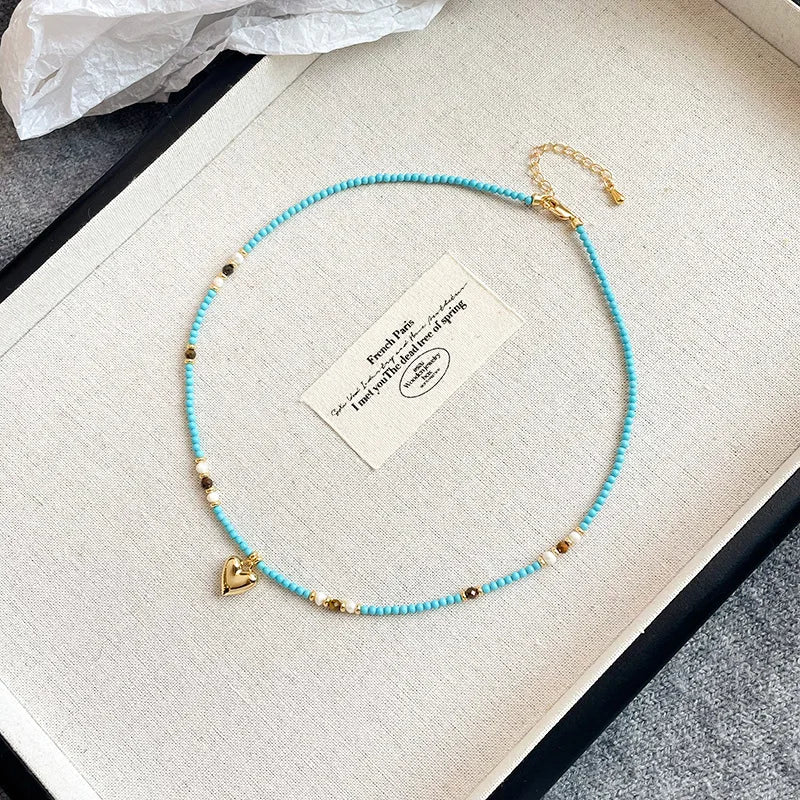 Fashion Natural Turquoise Nanhong Agate Pearl Necklaces for Girls Elegant Sweet Jewelry for Women Ladies Wholesale Bulk Vintage