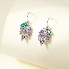 Dainty Grapes Fruits Glitter Heart Drop Earrings for Girls Imitation Pearl Rhinestone Jewelry for Women Ladies Accessories