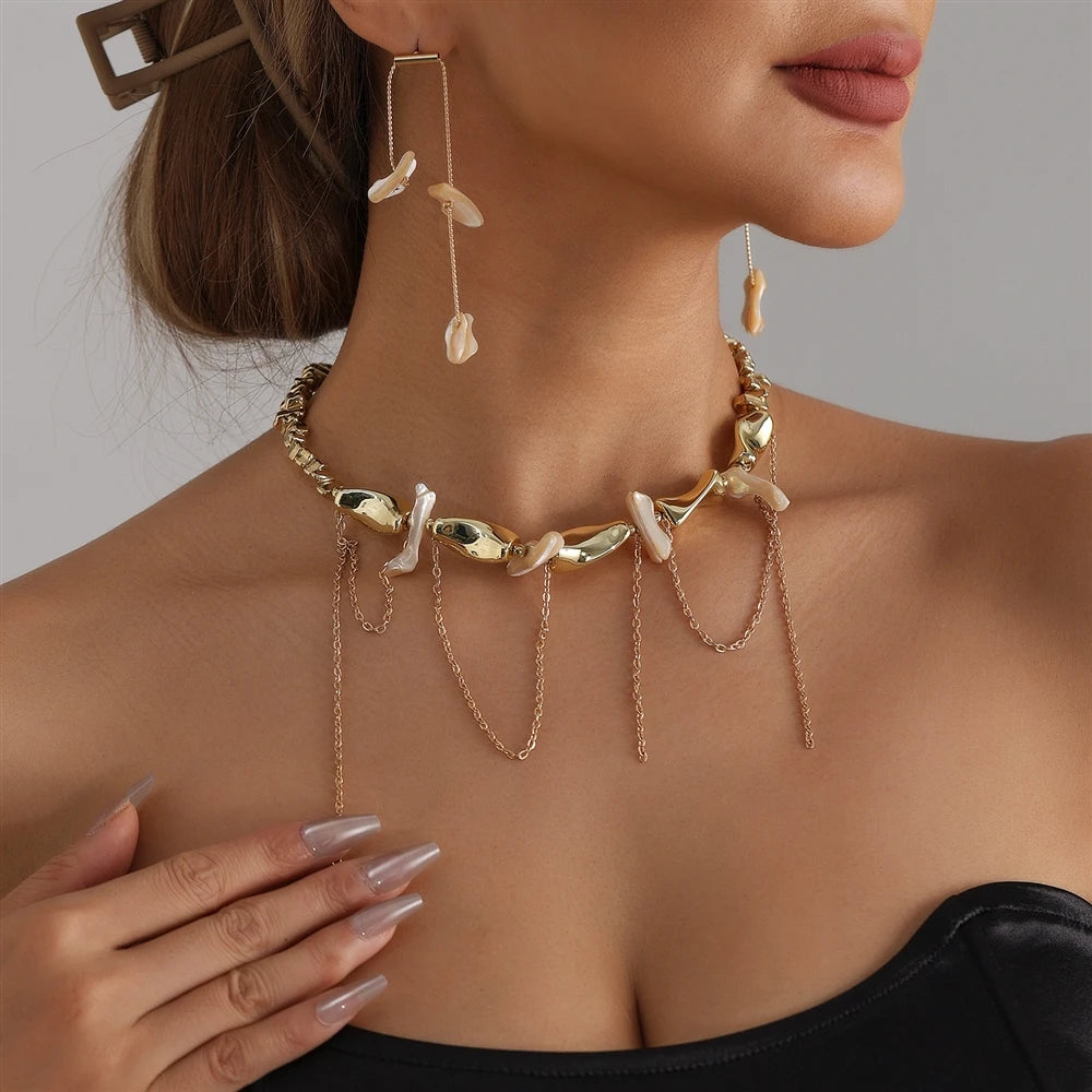 Fashion Trendy Bold Dainty Tassel Necklaces for Girls Glamorous Insta Earrings JewelrySuits Sets for Women Ladies Accessories