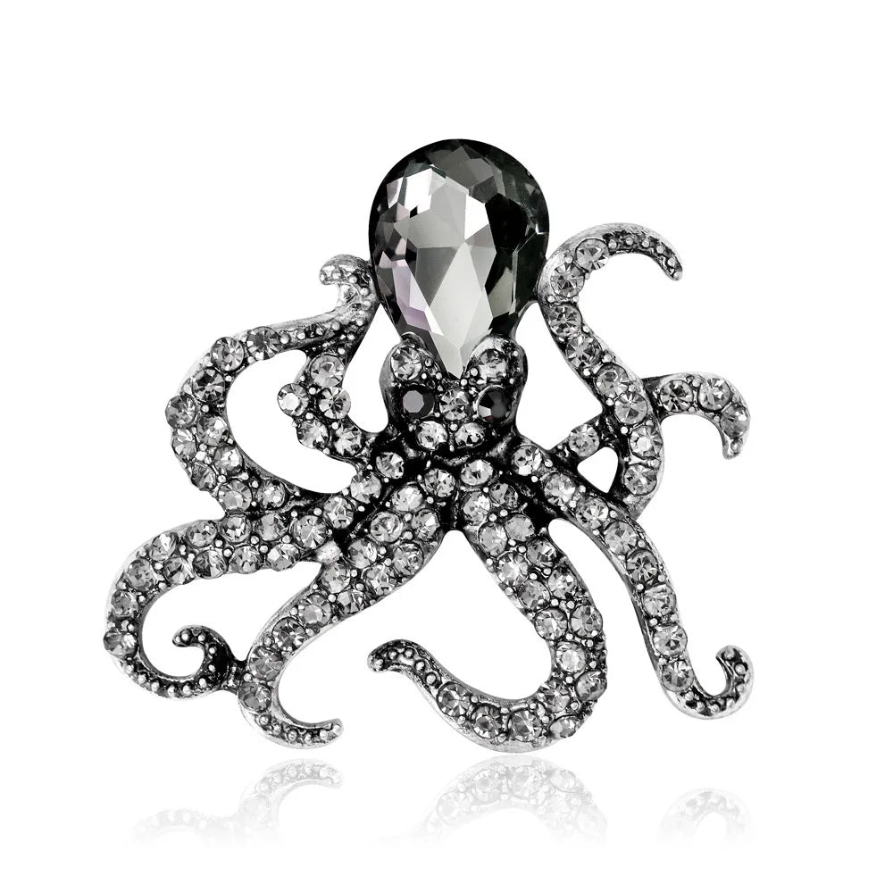 Fashion Glitter Sparking Rhinestone Animals Octopus Brooches for Girls Sweet Elegant Pins Jewelry for Women Ladies Accessories