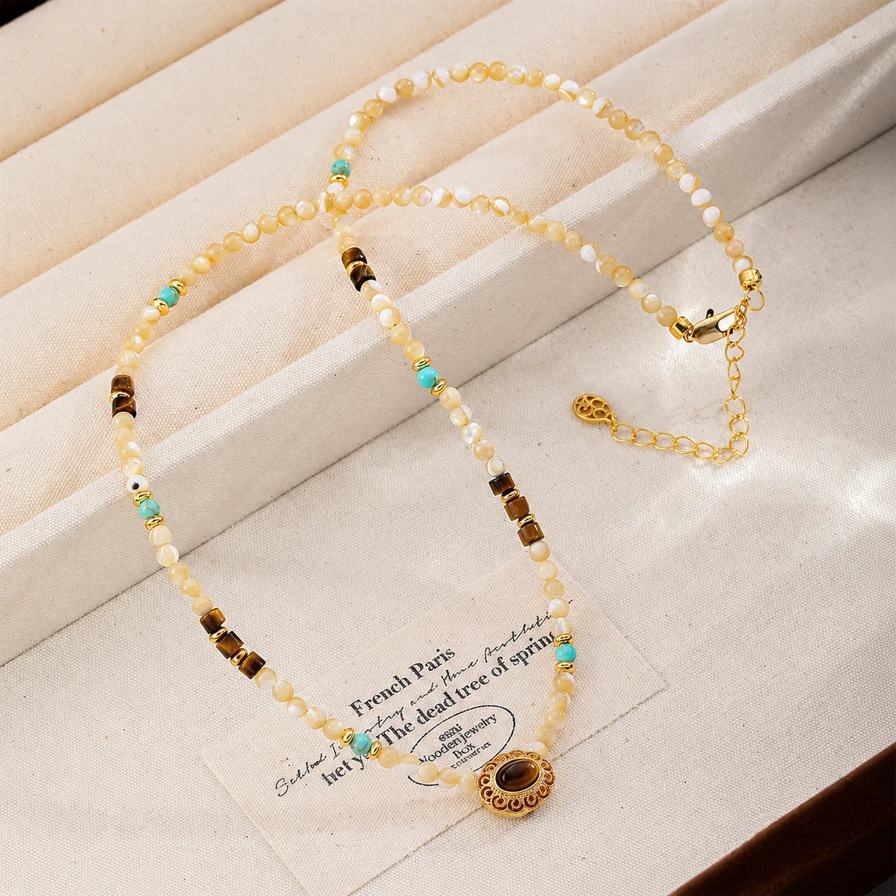Fashion Shell Tiger Eye Stone Blue Turquoise Copper Jewelry Sets for Girls Vintage Necklaces Bracelets for Women Lady Wholesale