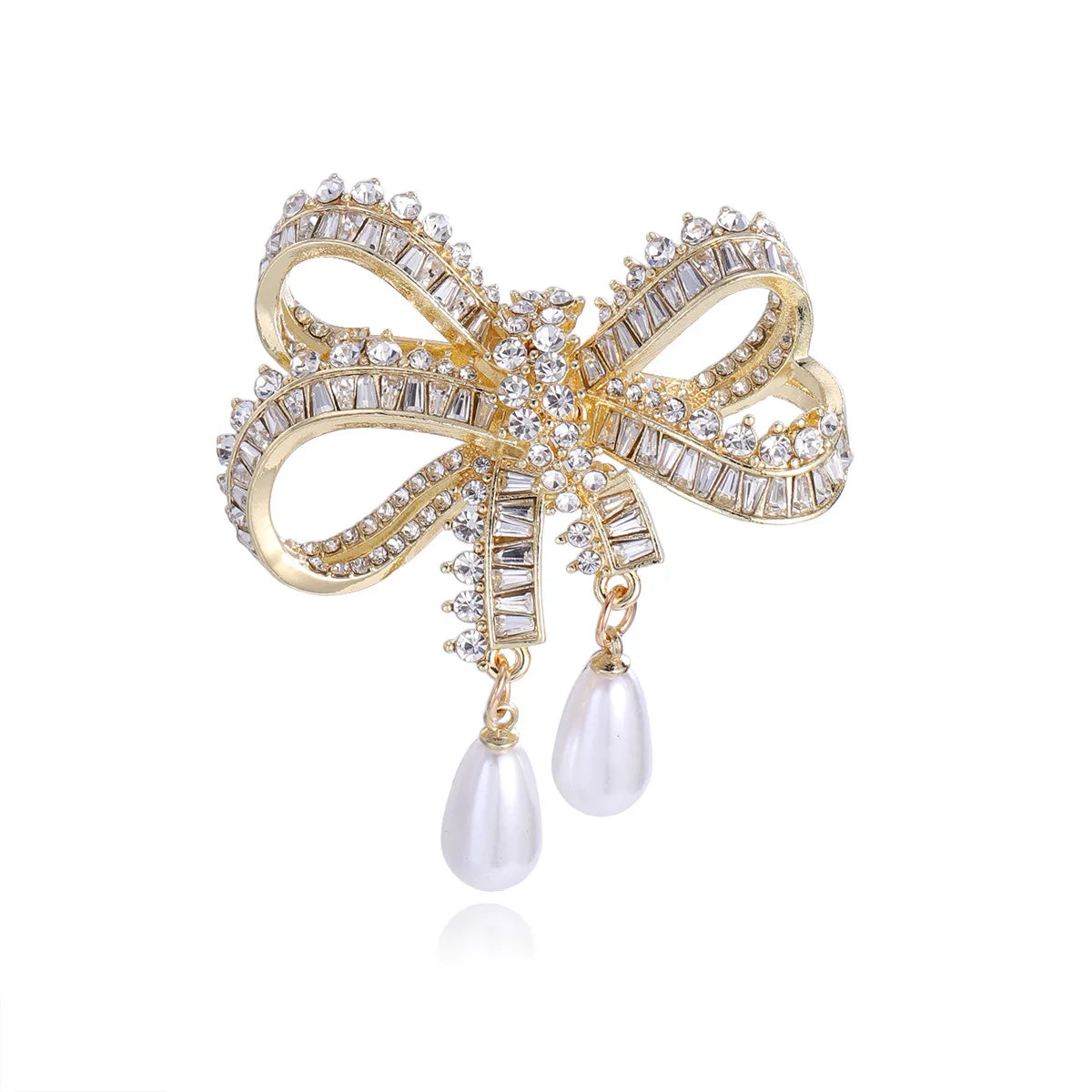 Fashion Bowknot Glitter Imitation Pearl Brooches for Girls Sparking Elegant Graceful Pins Jewelry for Women Ladies Accessories