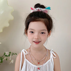 Girls Tassels Balls Decorative Solid Color Large Hair Ties Sweet Ethnic Fashion Ponytail Holder Scrunchies Accessories for Kids